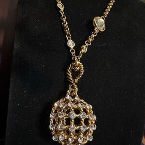 Blanca 36" Gold Tone Necklace with Crystal Ball Pendant Adjustable